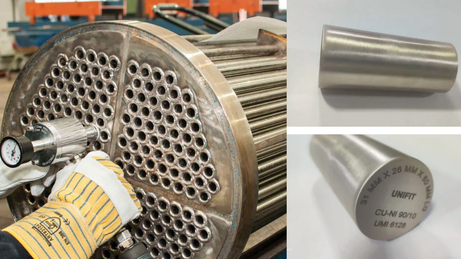 Heat exchanger plugs material including stainless steel alloy steel and titanium